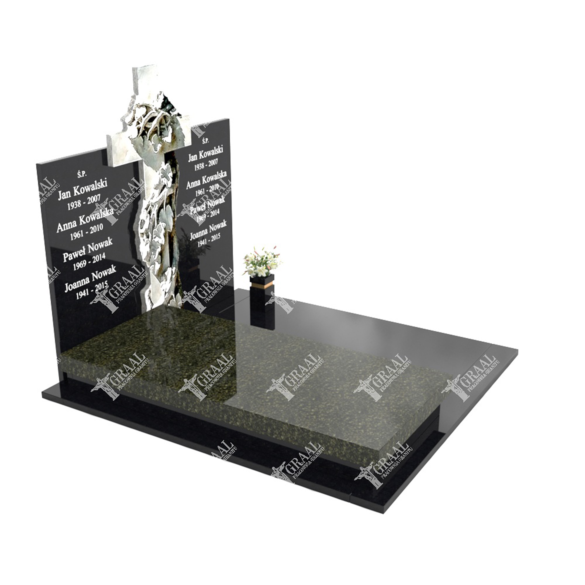 Doppelgrabstein mit reliefartigem Ornament, das Weinreben und ein Kreuz darstellt CK 58+360 – photo №6