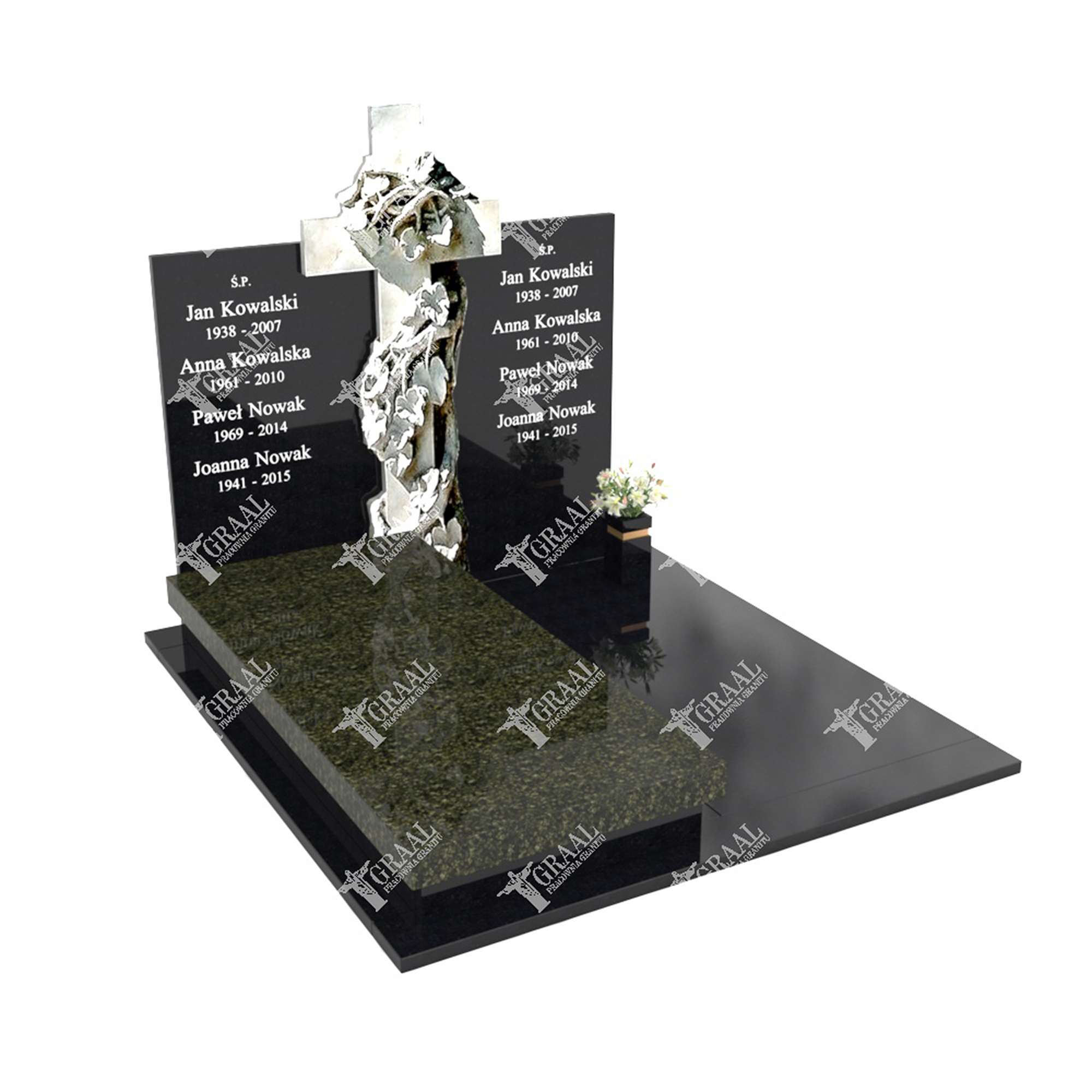 Doppelgrabstein mit reliefartigem Ornament, das Weinreben und ein Kreuz darstellt CK 58+360 – photo №5