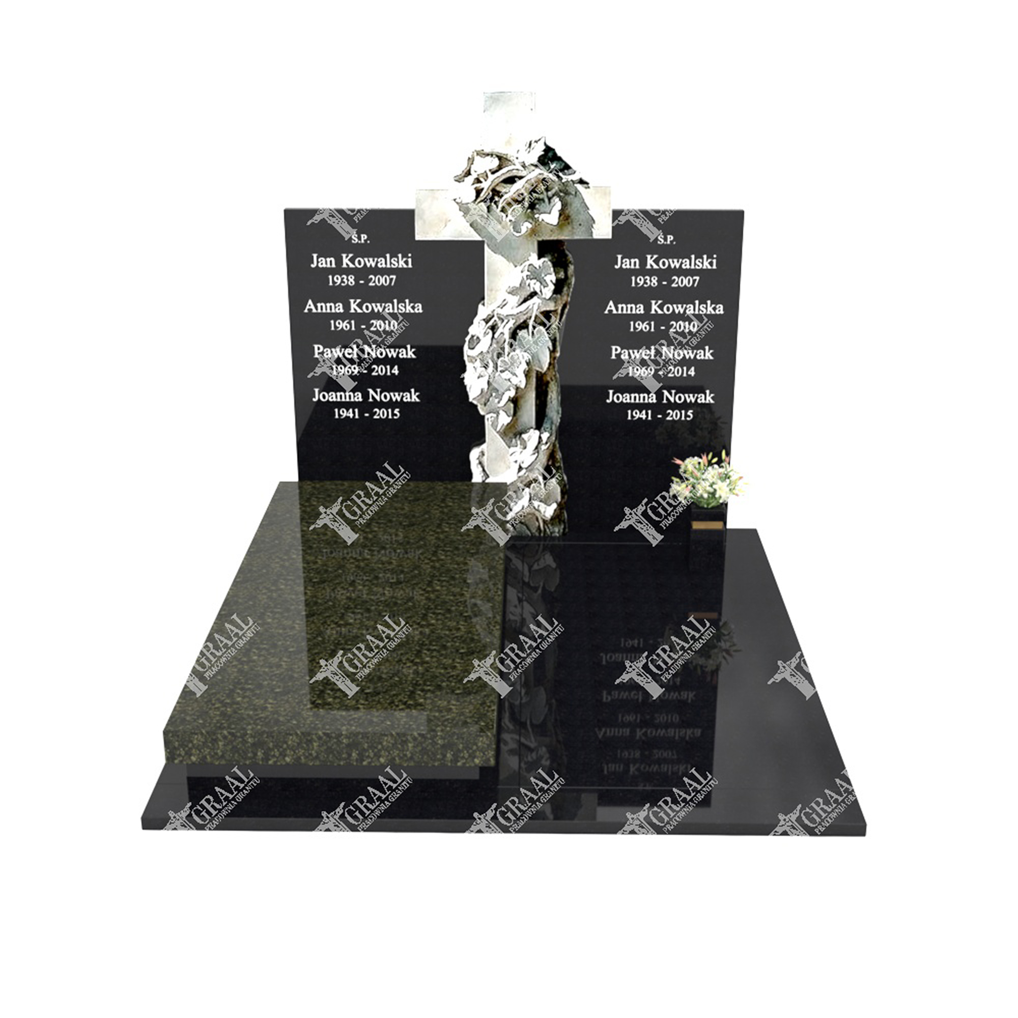 Doppelgrabstein mit reliefartigem Ornament, das Weinreben und ein Kreuz darstellt CK 58+360 – photo №4
