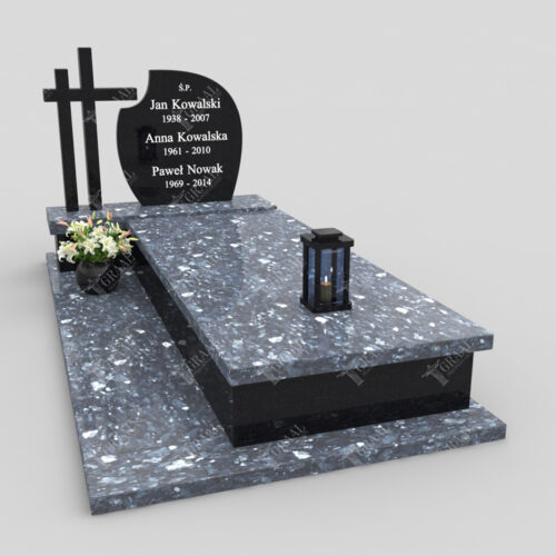 Nagrobek pojedynczy K 187 to piękny pojedynczy nagrobek wykonany z noryweskiego granitu Blue Pearl, który wyróżnia się wyjątkową estetyką i trwałością.