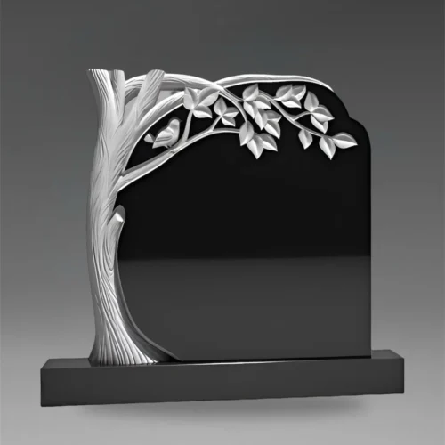 Granit-Grabplatte mit Baum und Vogel aus schwarzem Granit A6