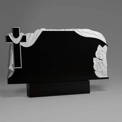 Künstlerische Grabtafel aus Granit mit Kreuz und Rosen A24