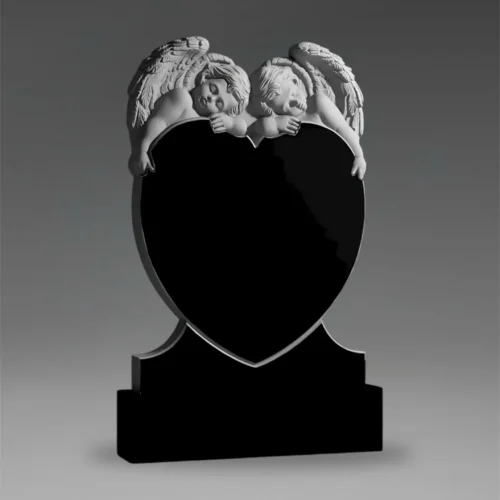 Künstlerische Grabtafel aus Granit mit Skulptur zweier Engel, die ein Herz umarmen A103