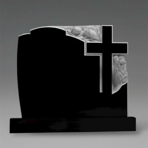 Künstlerische Granit-Grabtafel mit ausgeschnittenem Kreuz und Rosenrelief A128 – Eleganz und spirituelle Schönheit