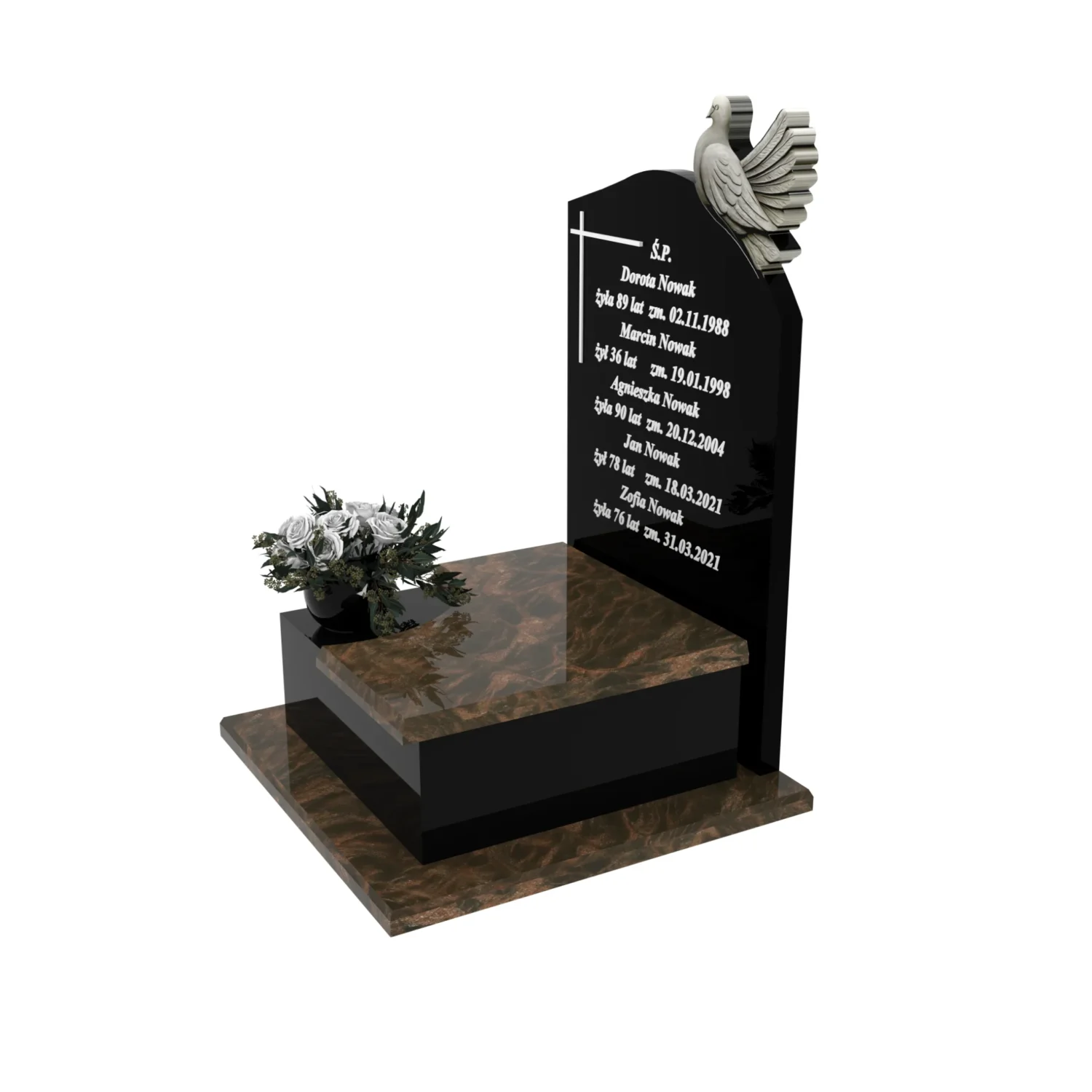 Urnengrabstein mit Taubenskulptur aus Granit U 92+360 – photo №2