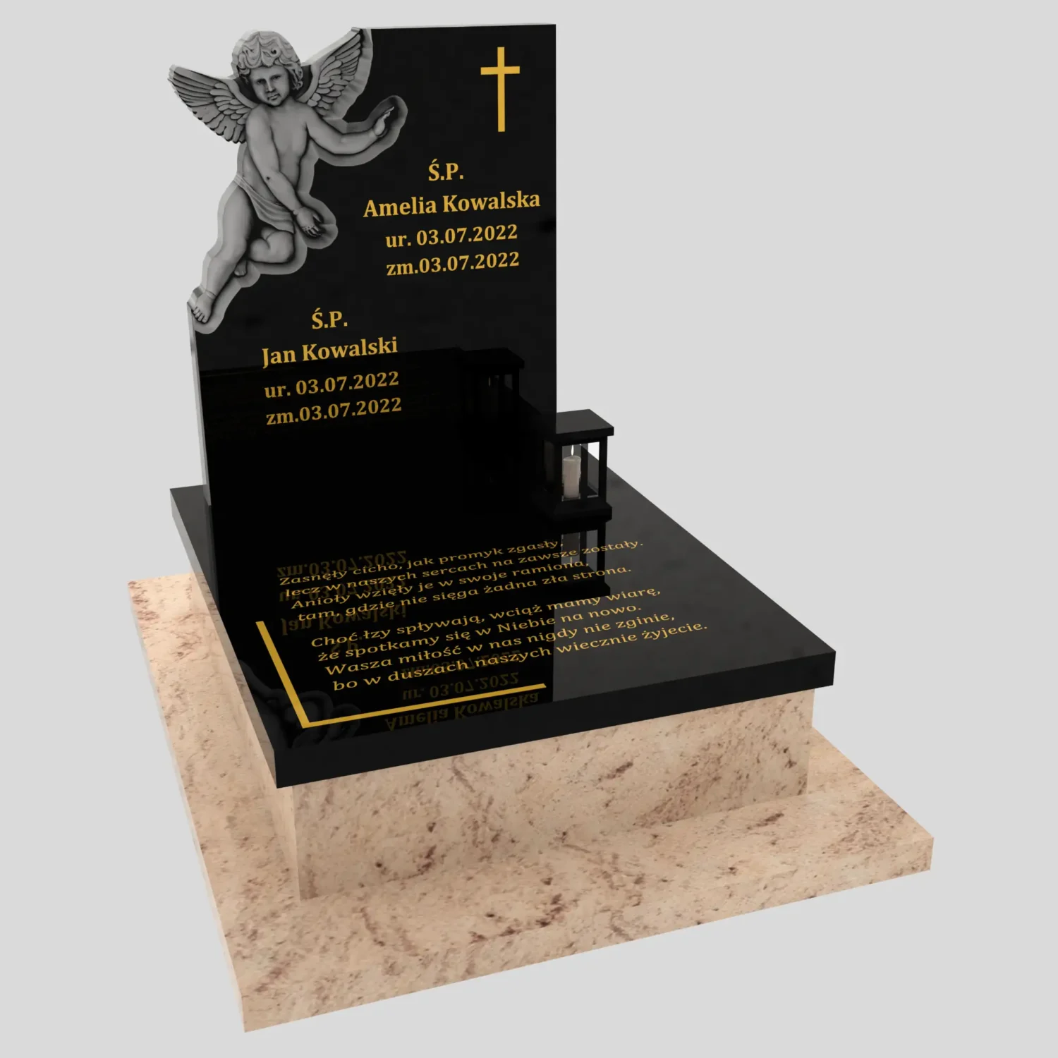 Kindergrabstein mit Engelsfigur und Epitaph, gefertigt aus Granit D 40 Foto 33