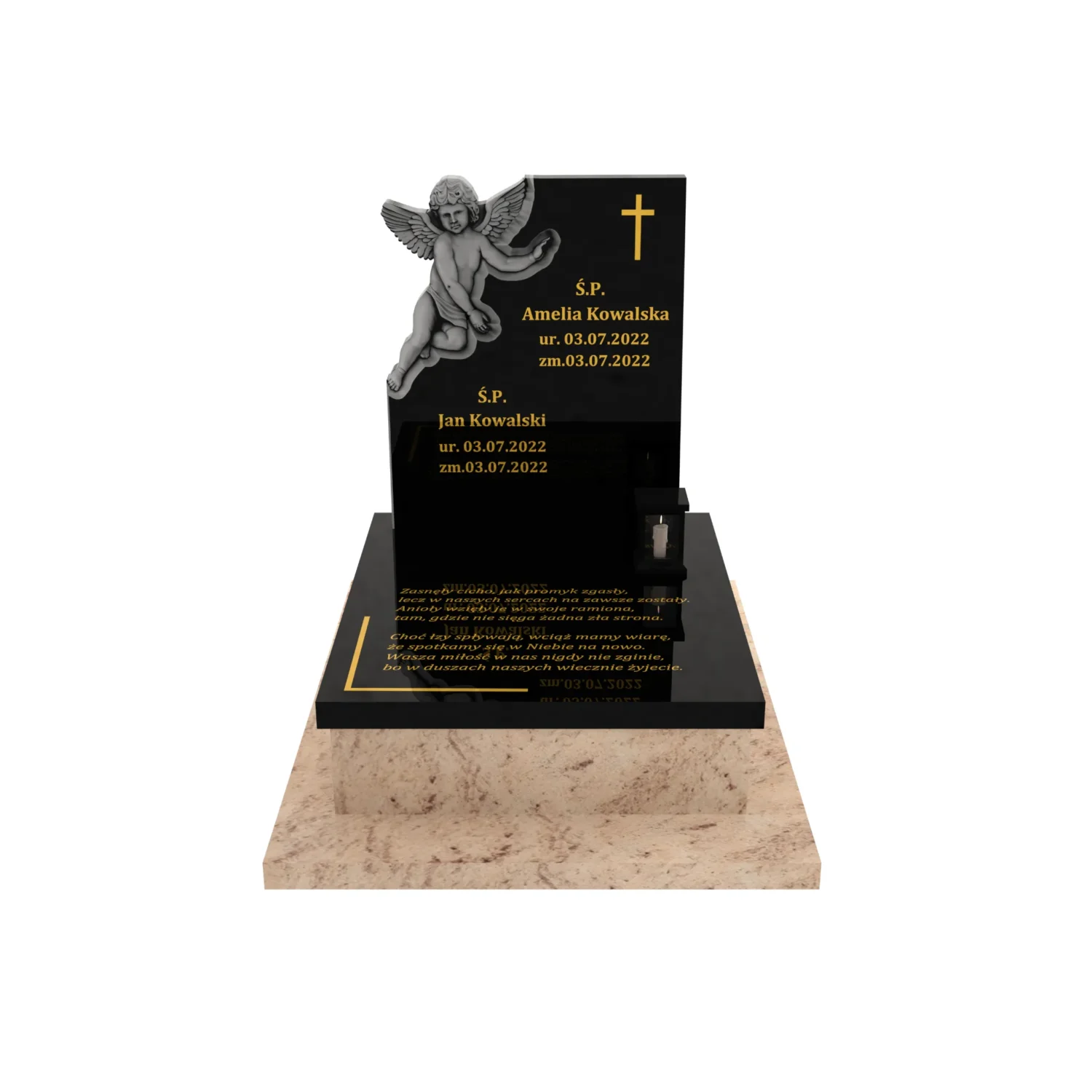 Kindergrabstein mit Engelsfigur und Epitaph, gefertigt aus Granit D 40+360 – photo №12