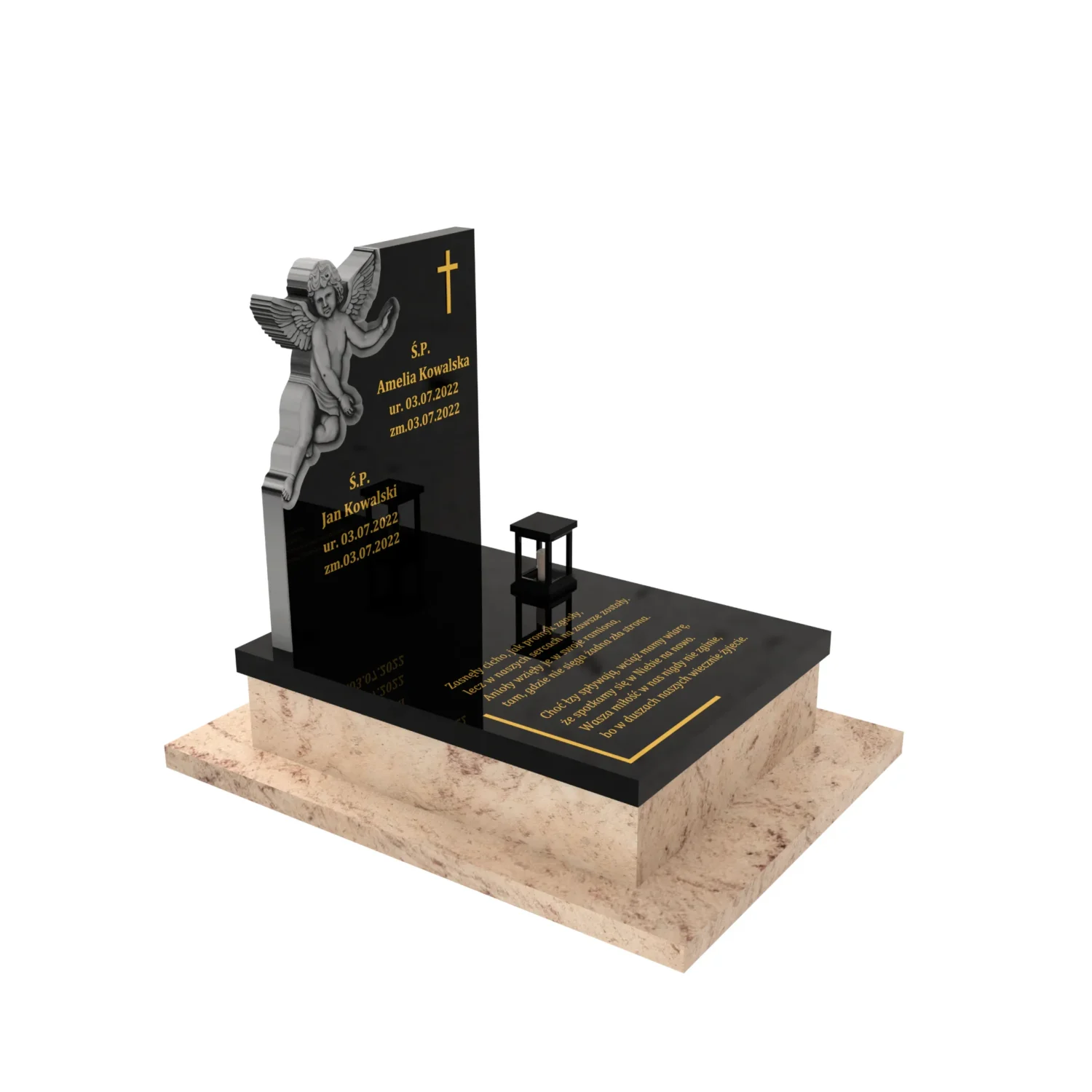 Kindergrabstein mit Engelsfigur und Epitaph, gefertigt aus Granit D 40+360 – photo №10
