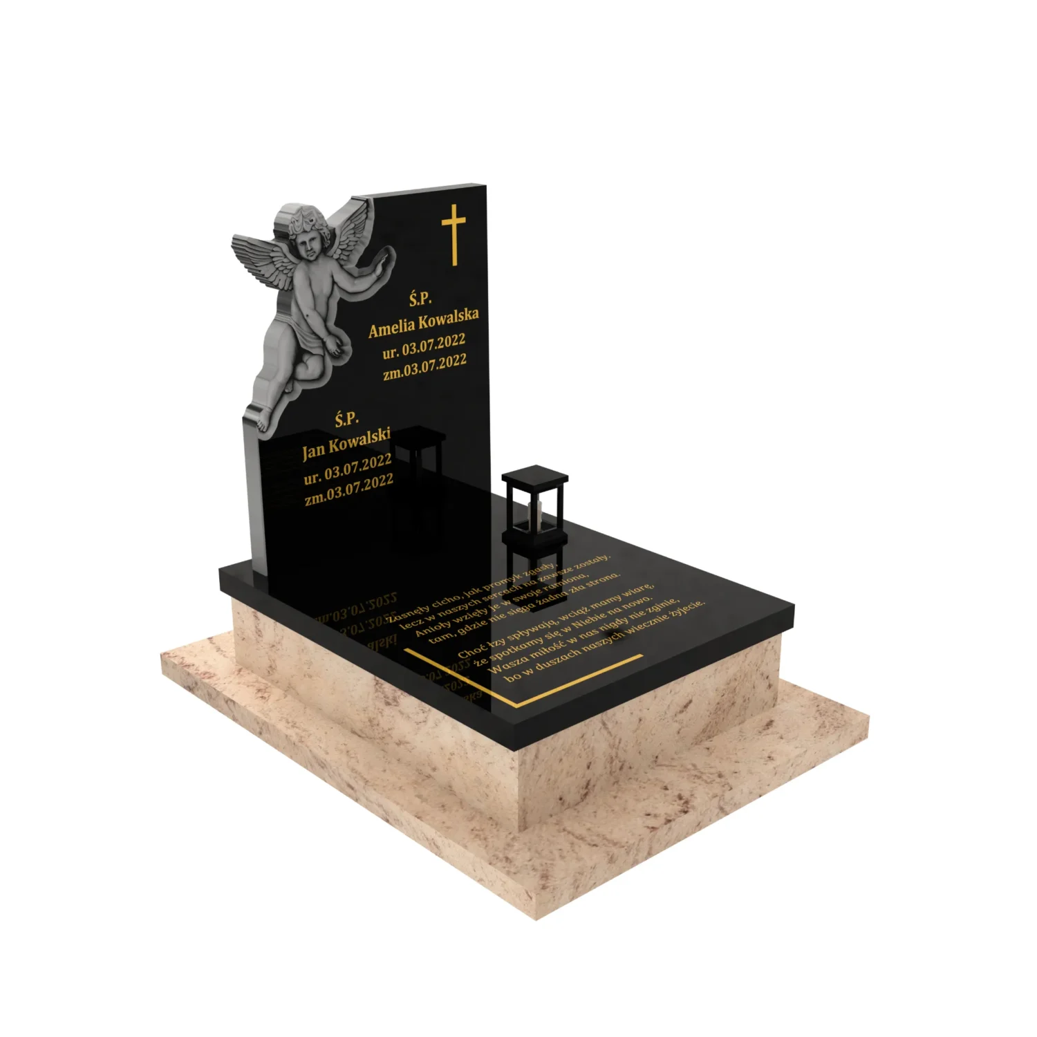 Kindergrabstein mit Engelsfigur und Epitaph, gefertigt aus Granit D 40+360 – photo №11