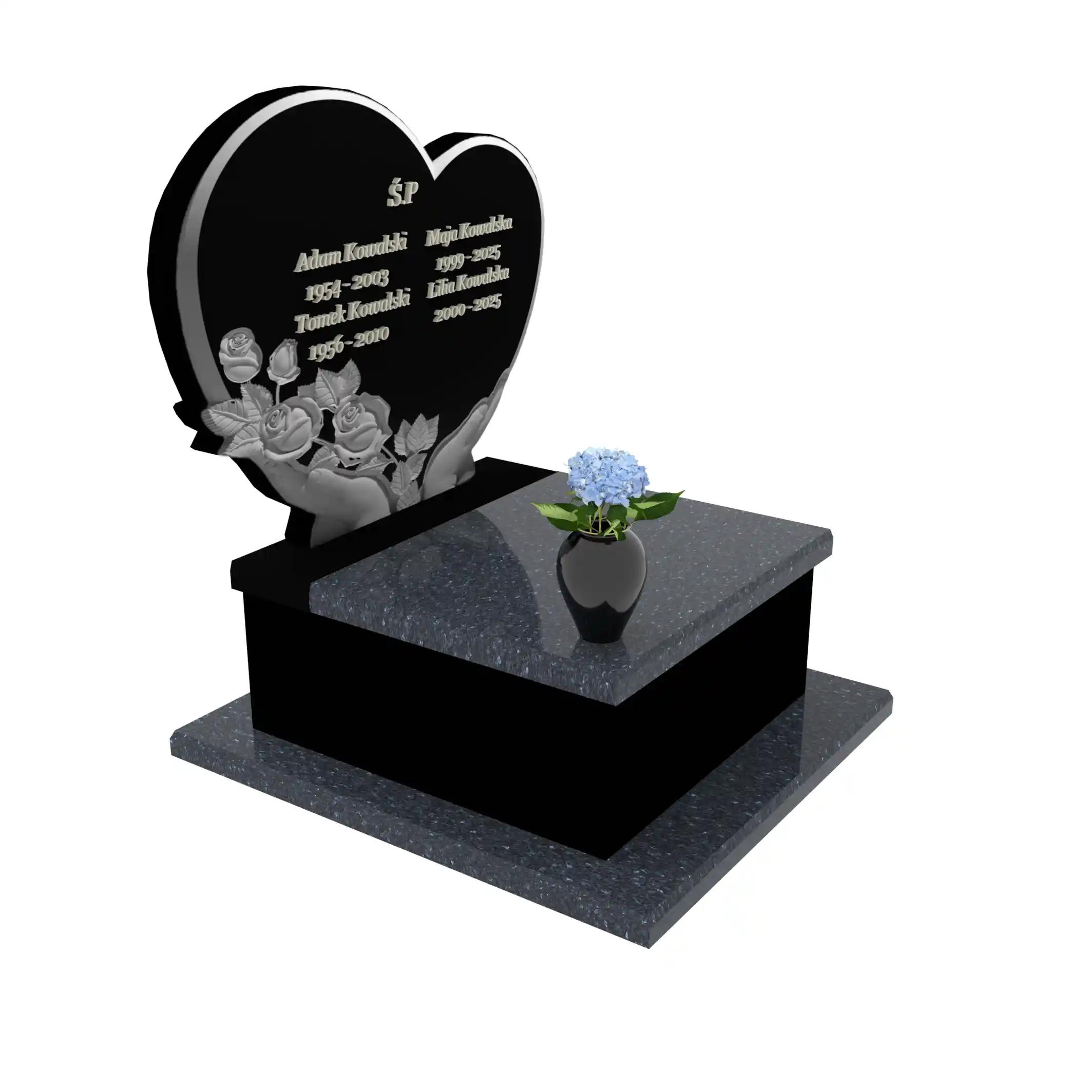Urnengrabstein mit Herz- und Rosenskulptur U 96+360 – photo №10