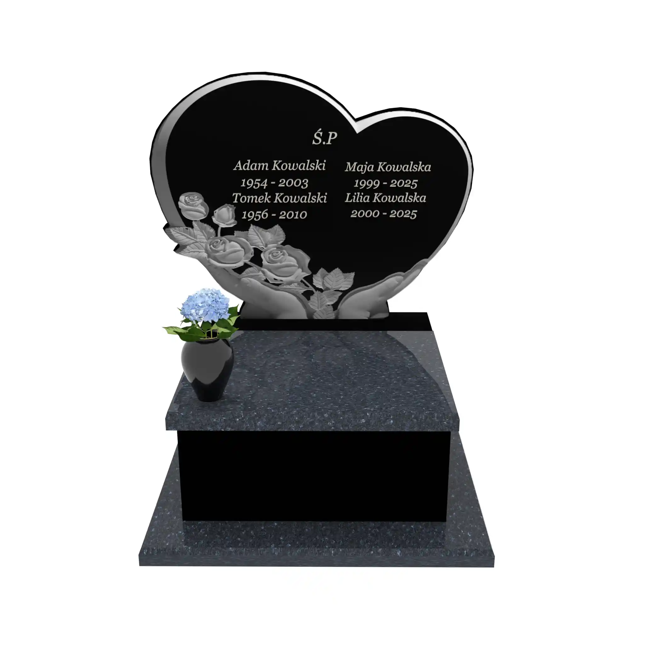 Urnengrabstein mit Herz- und Rosenskulptur U 96+360 – photo №12