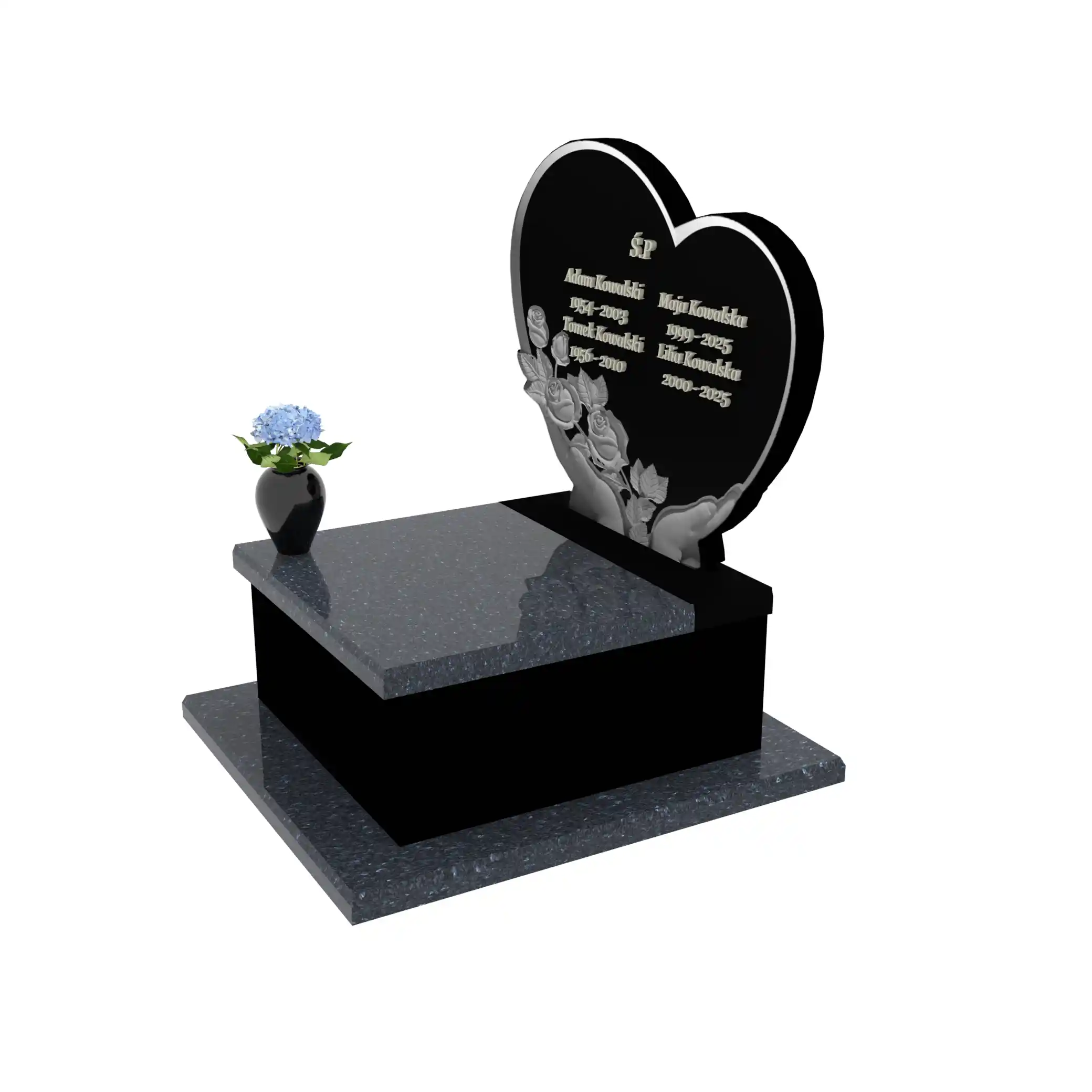 Urnengrabstein mit Herz- und Rosenskulptur U 96+360 – photo №2