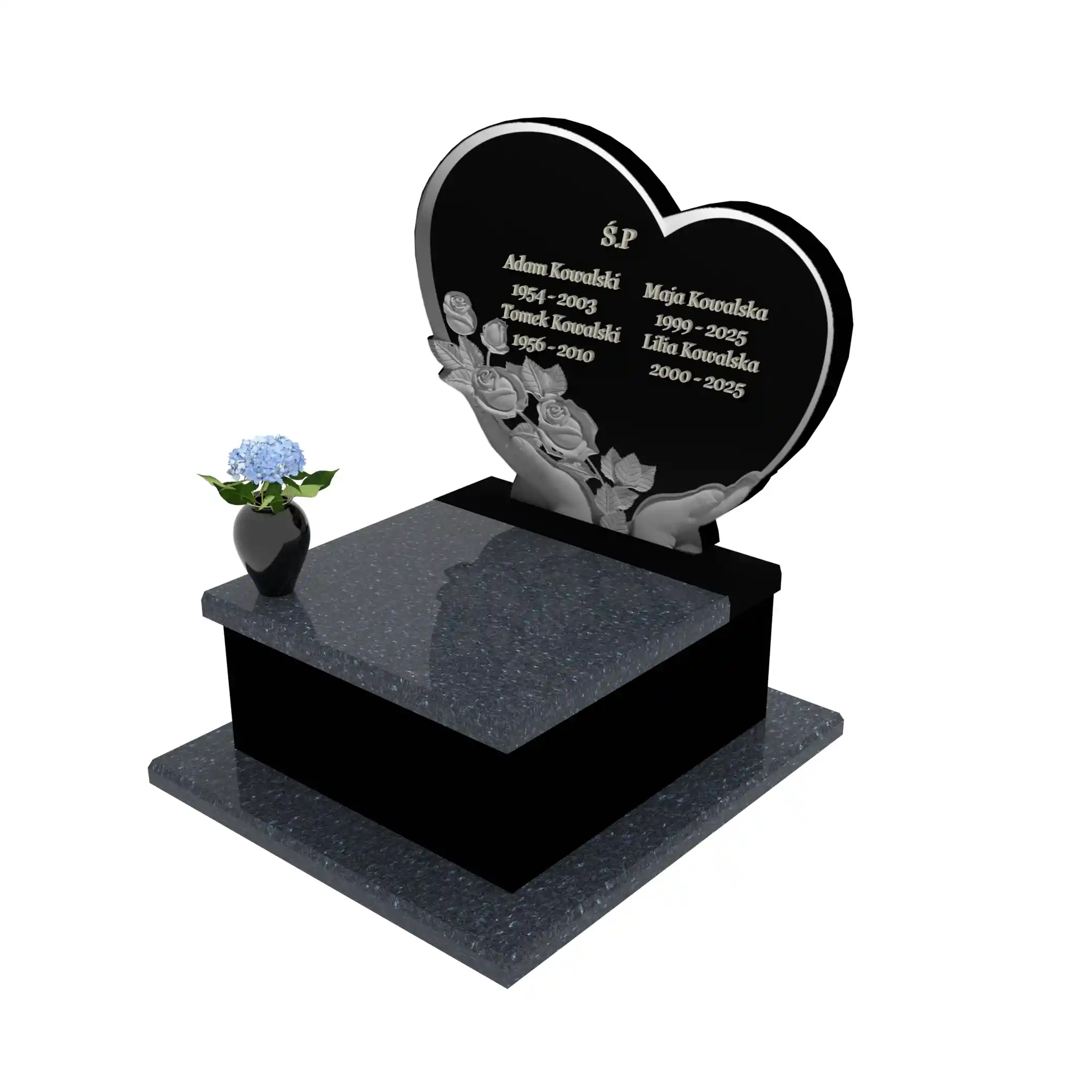 Urnengrabstein mit Herz- und Rosenskulptur U 96+360 – photo №1