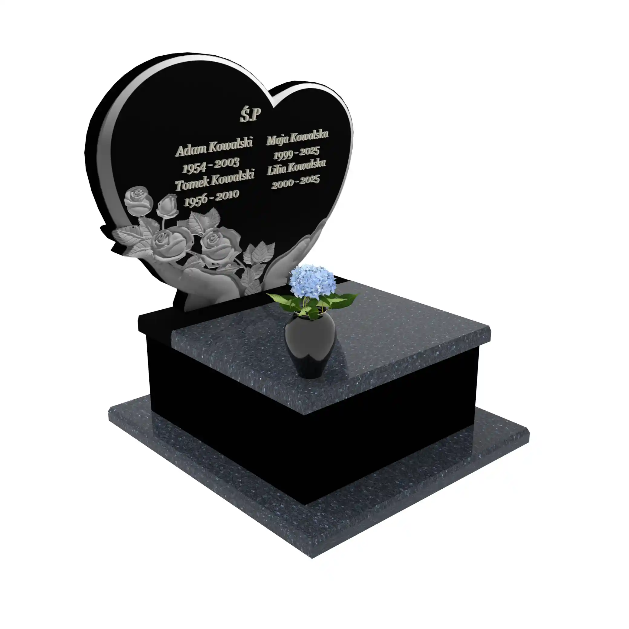 Urnengrabstein mit Herz- und Rosenskulptur U 96+360 – photo №11