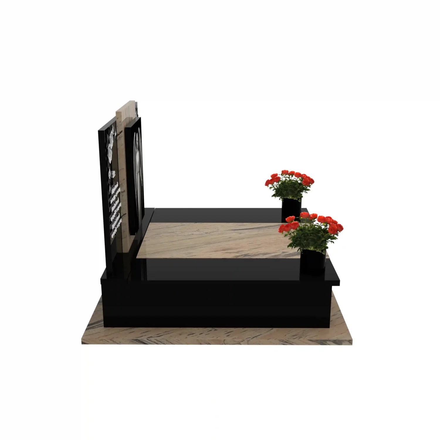Doppelgrabstein mit Engelgravur und Blumen CK 102+360 – photo №9