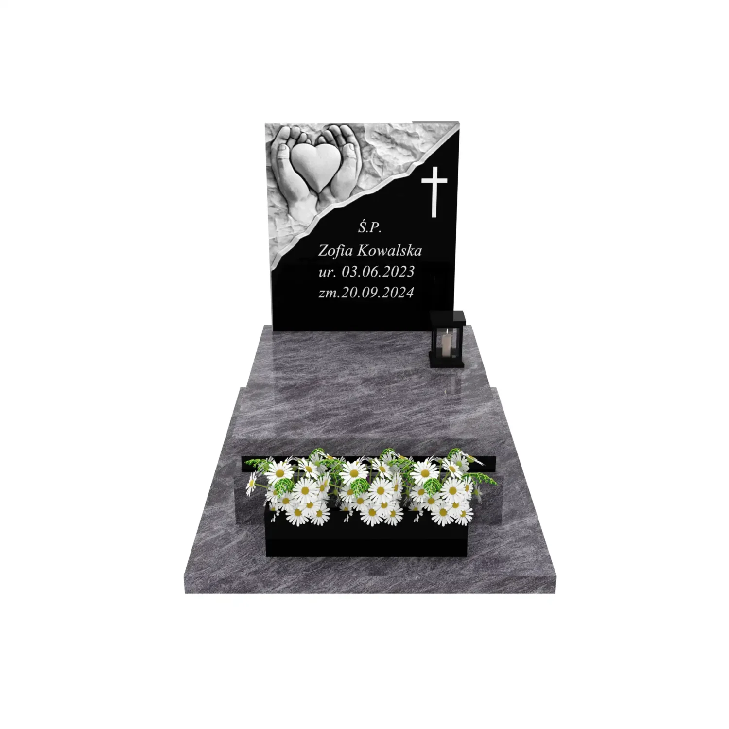 Kindergrabstein mit Skulptur von Händen und Herz D 67+360 – photo №12