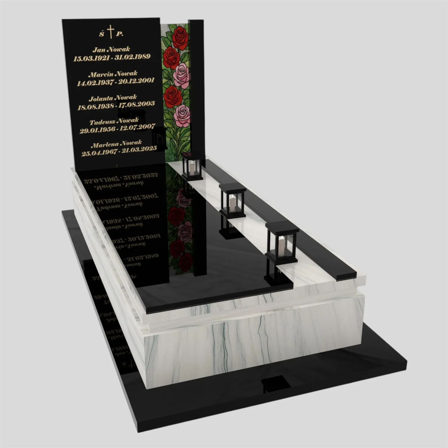 Einfamiliengrabstein mit Glasrose – moderne Form CK 181 Foto 75