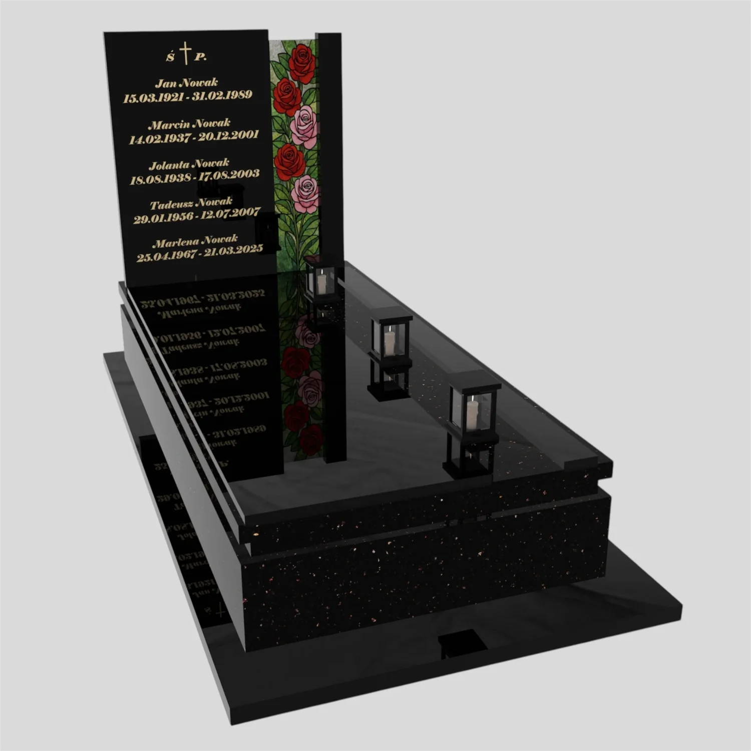 Einfamiliengrabstein mit Glasrose – moderne Form CK 181 Foto 84