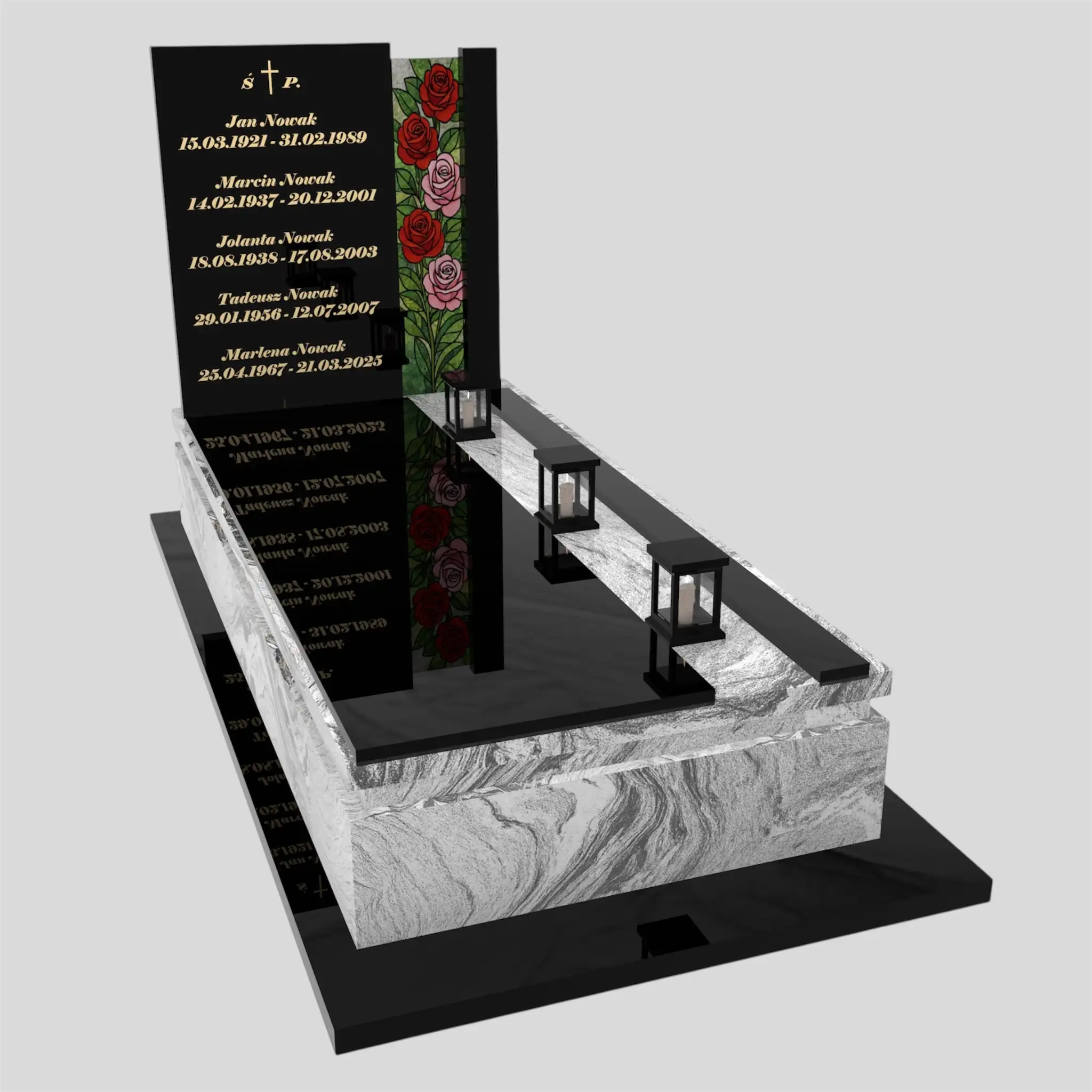 Einfamiliengrabstein mit Glasrose – moderne Form CK 181 Foto 81