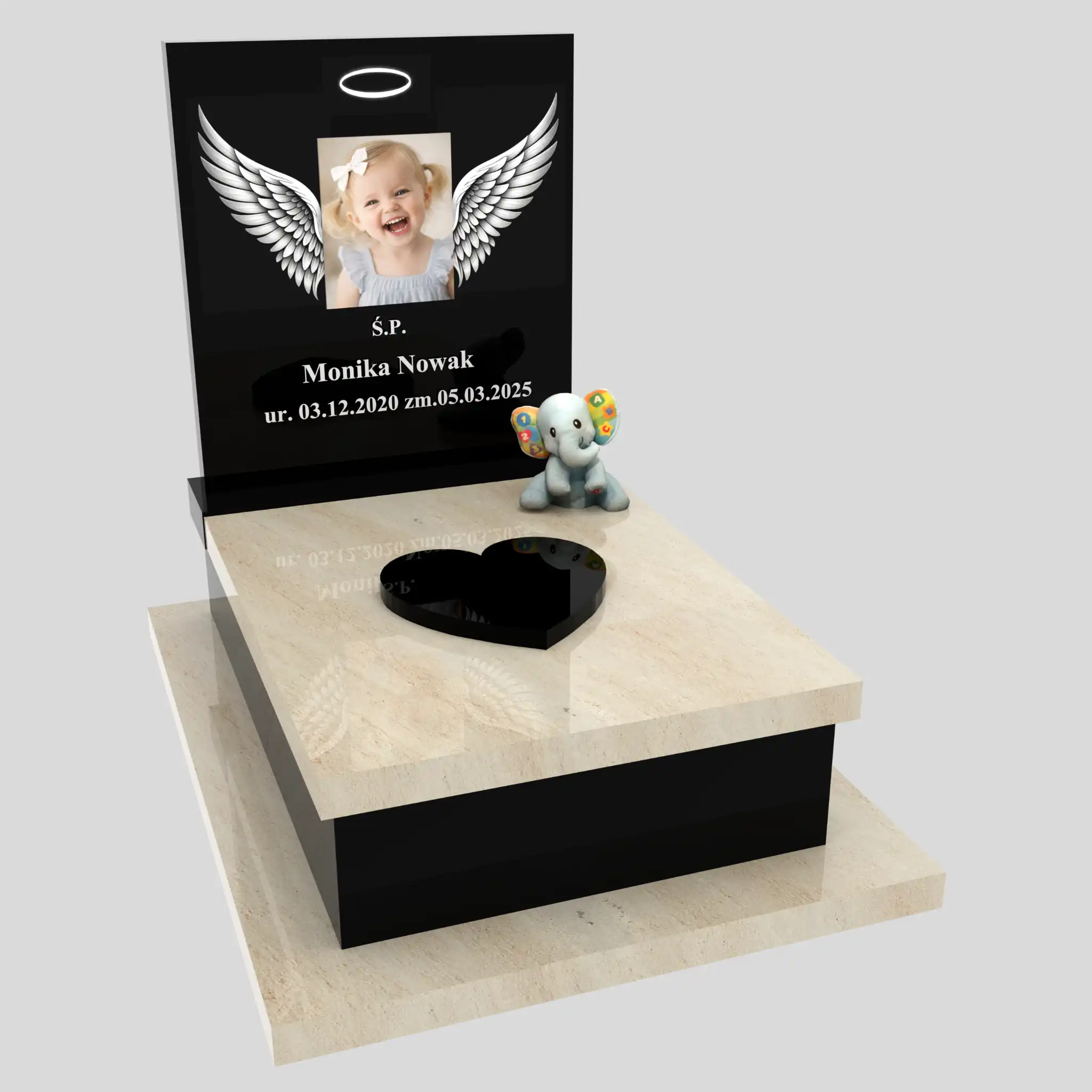 Kindergrabstein mit Flügelgravur und Foto D 84 Foto 87