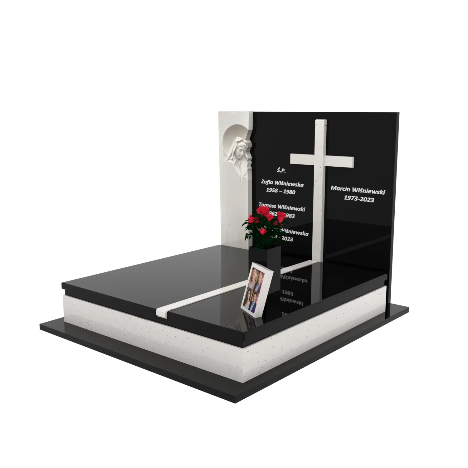 Doppelgrabmal mit Skulptur der Muttergottes und Kreuz CK 115+360 – photo №12