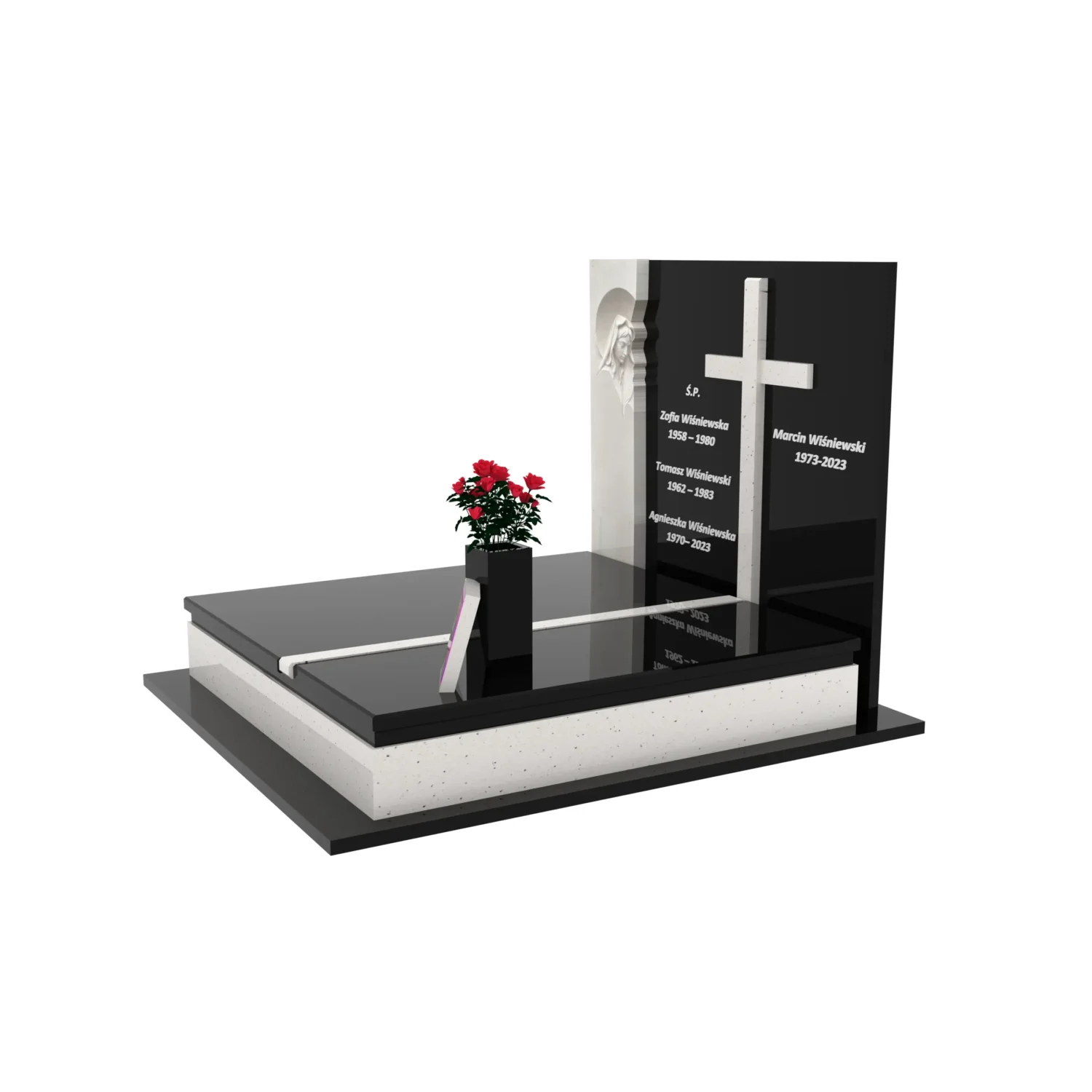 Doppelgrabmal mit Skulptur der Muttergottes und Kreuz CK 115+360 – photo №1