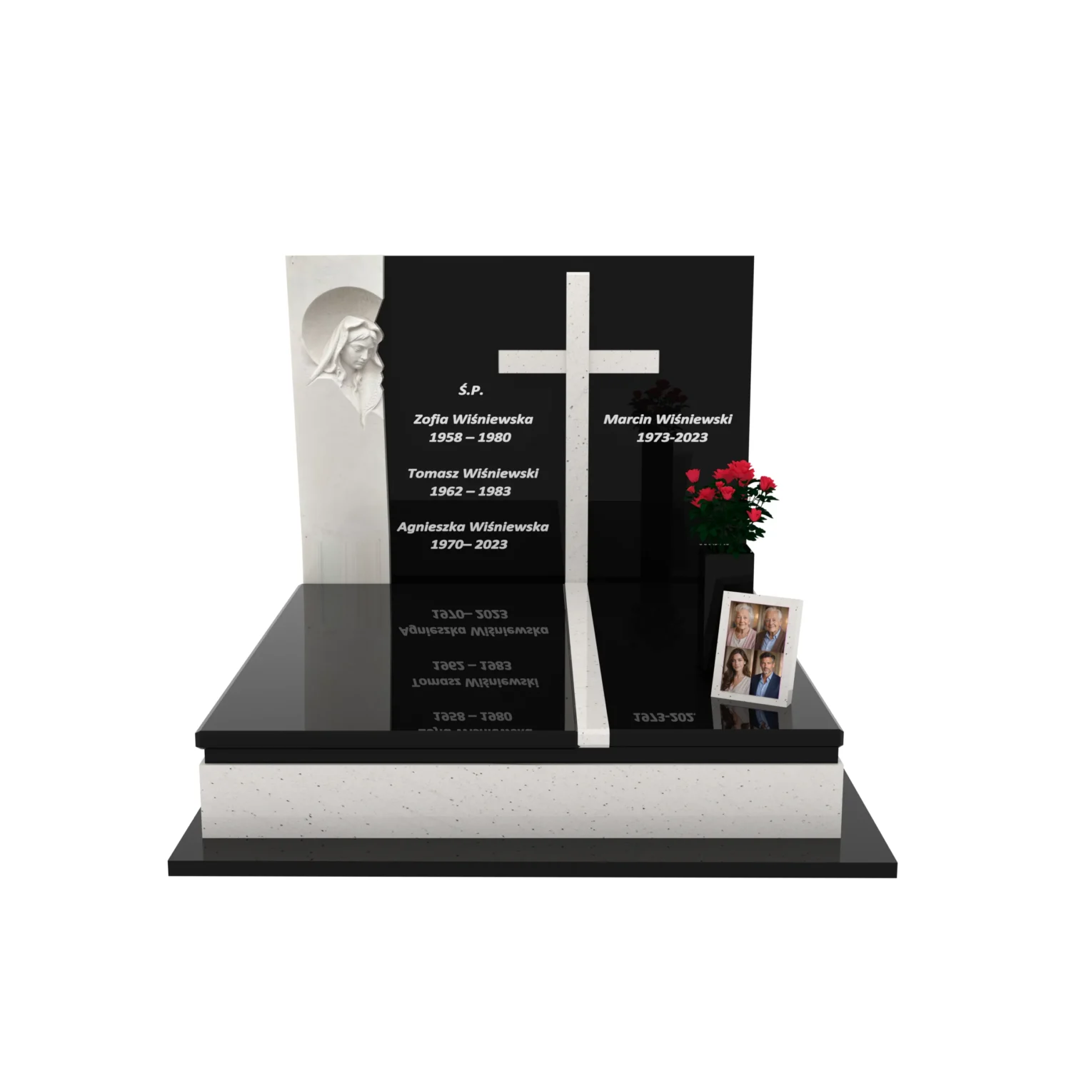 Doppelgrabmal mit Skulptur der Muttergottes und Kreuz CK 115+360 – photo №11
