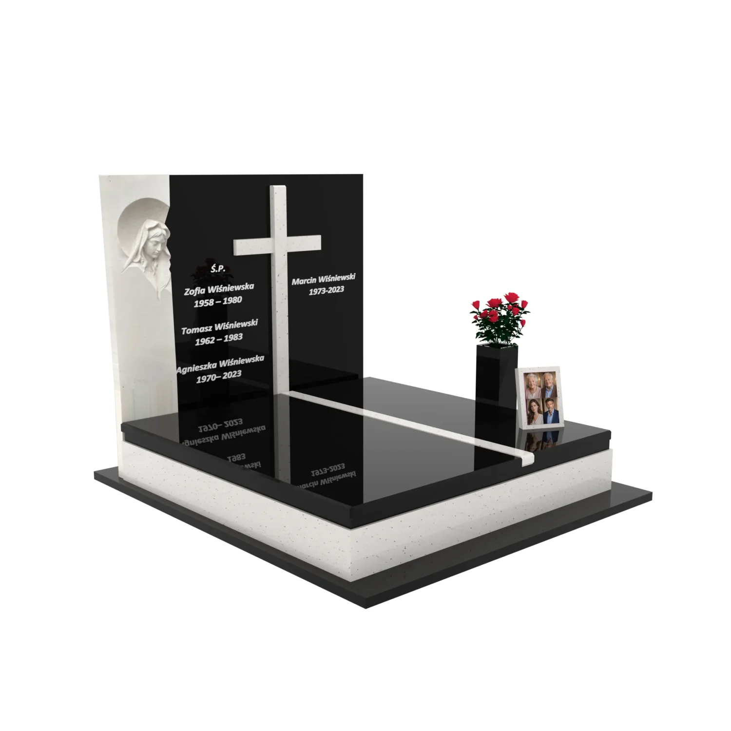 Doppelgrabmal mit Skulptur der Muttergottes und Kreuz CK 115+360 – photo №10