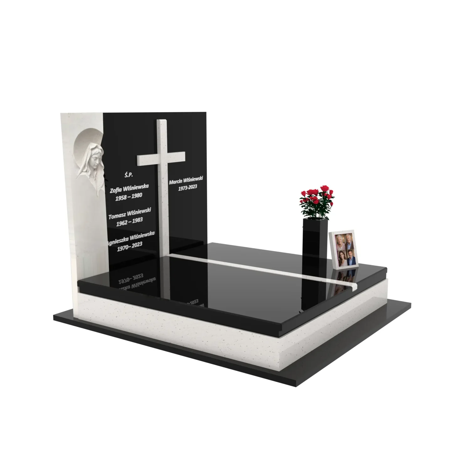 Doppelgrabmal mit Skulptur der Muttergottes und Kreuz CK 115+360 – photo №9