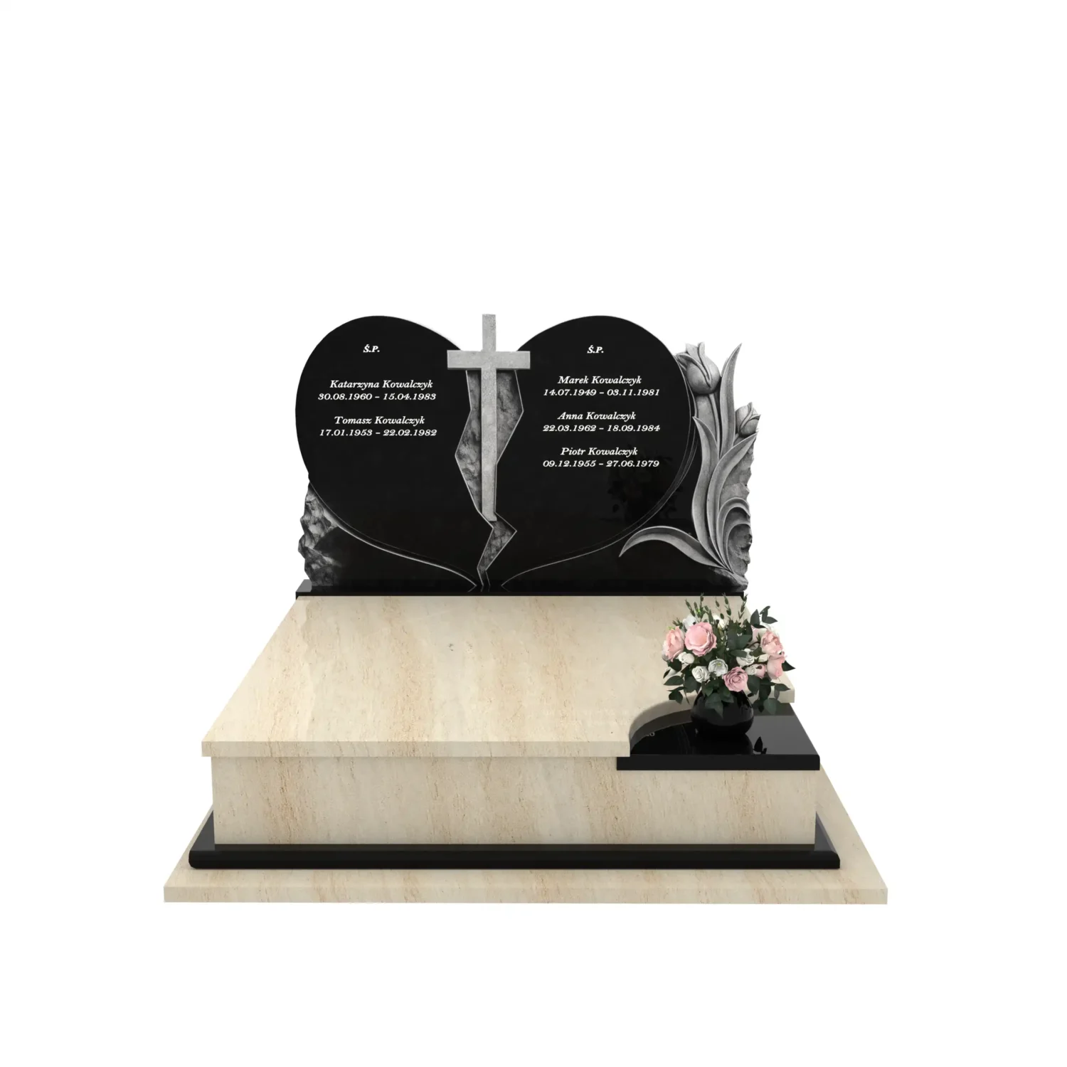 Doppelgrabstein mit Herz- und Blumenrelief CK 119+360 – photo №12
