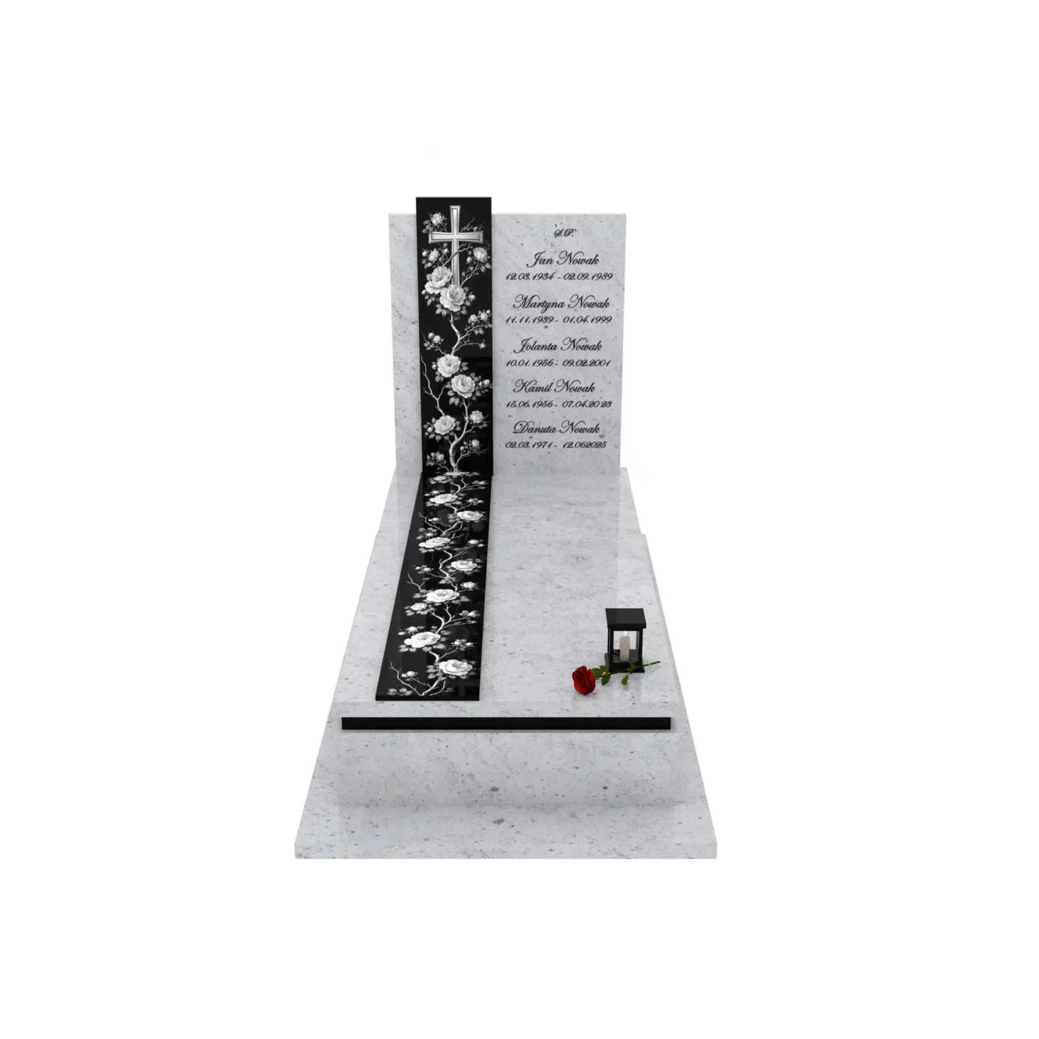 Einzelgrabstein mit Gravur von Rosen und Kreuz K 126+360 – photo №12