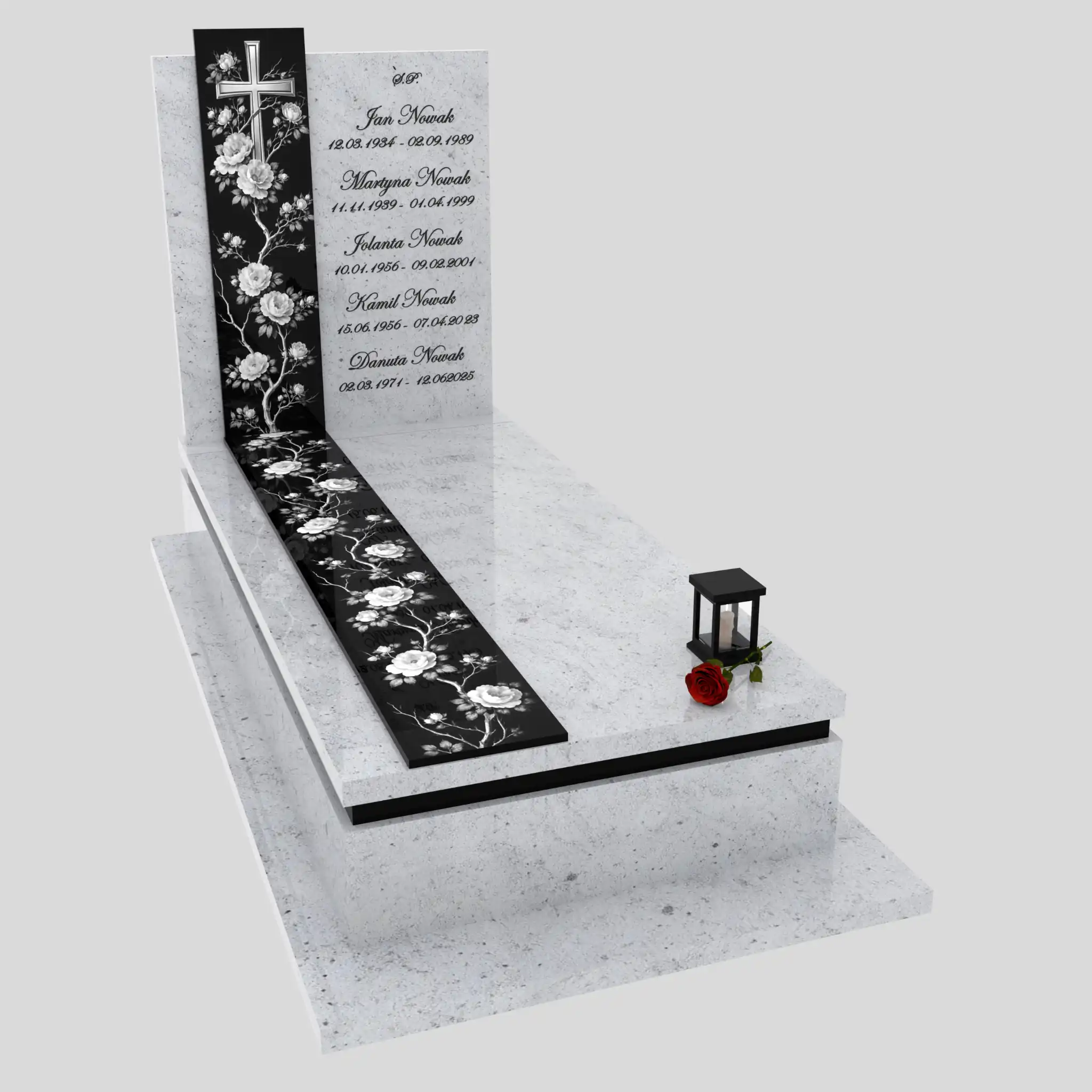 Einzelgrabstein mit Gravur von Rosen und Kreuz K 126 Foto 83