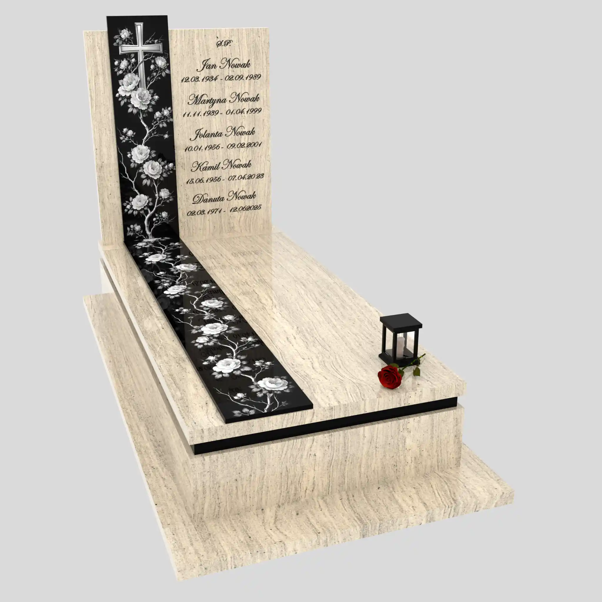 Einzelgrabstein mit Gravur von Rosen und Kreuz K 126 Foto 81