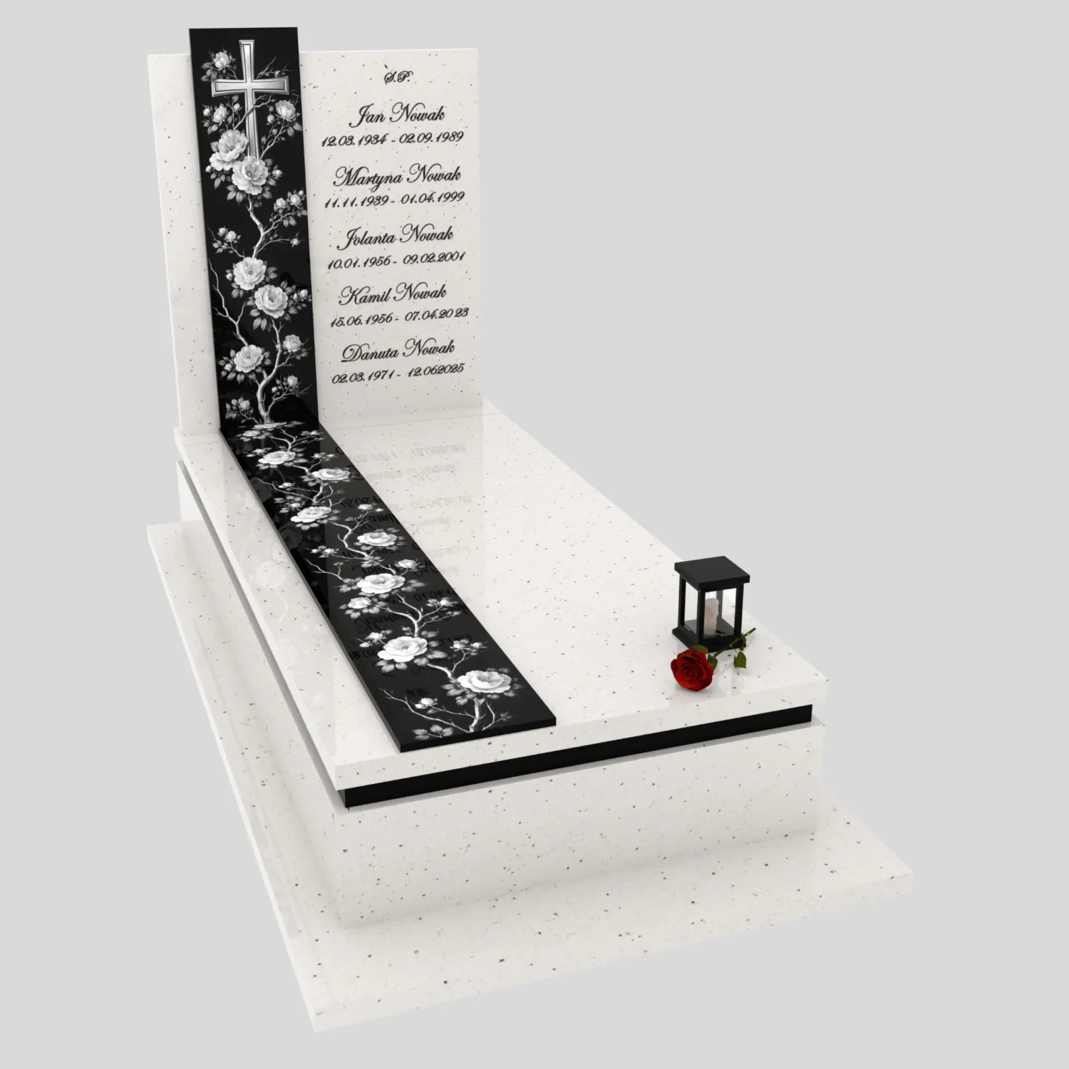 Einzelgrabstein mit Gravur von Rosen und Kreuz K 126 Foto 73