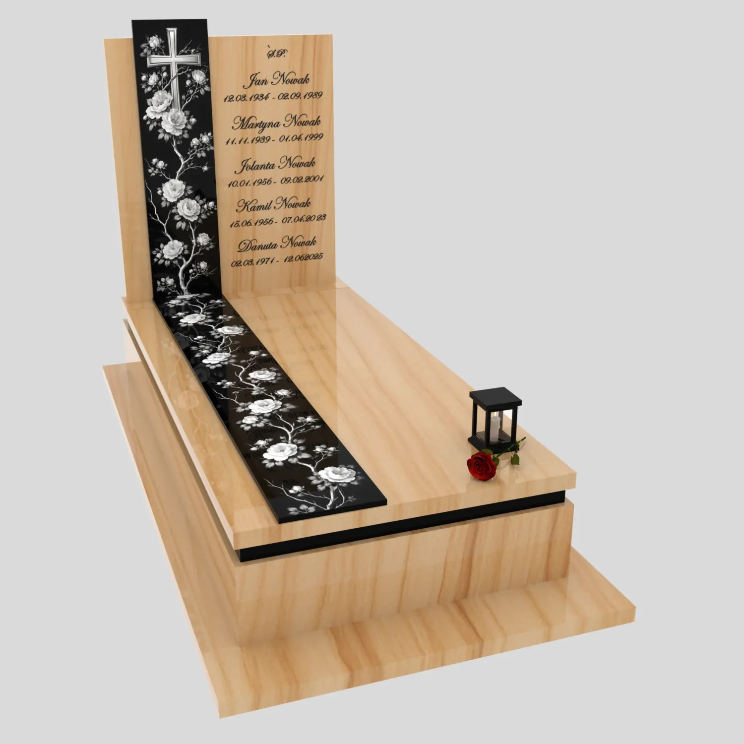 Einzelgrabstein mit Gravur von Rosen und Kreuz K 126 Foto 71