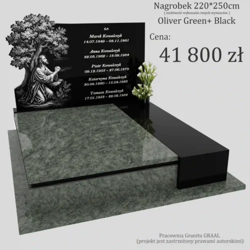 Nagrobki Warszawa | Nagrobki podwójne z grawerem Jezusa z granitu oliver green