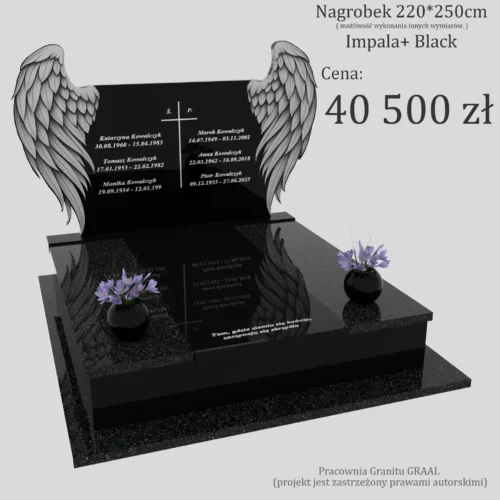 Nagrobki Warszawa | Nagrobki podwójne ze skrzydłami z granitu impala