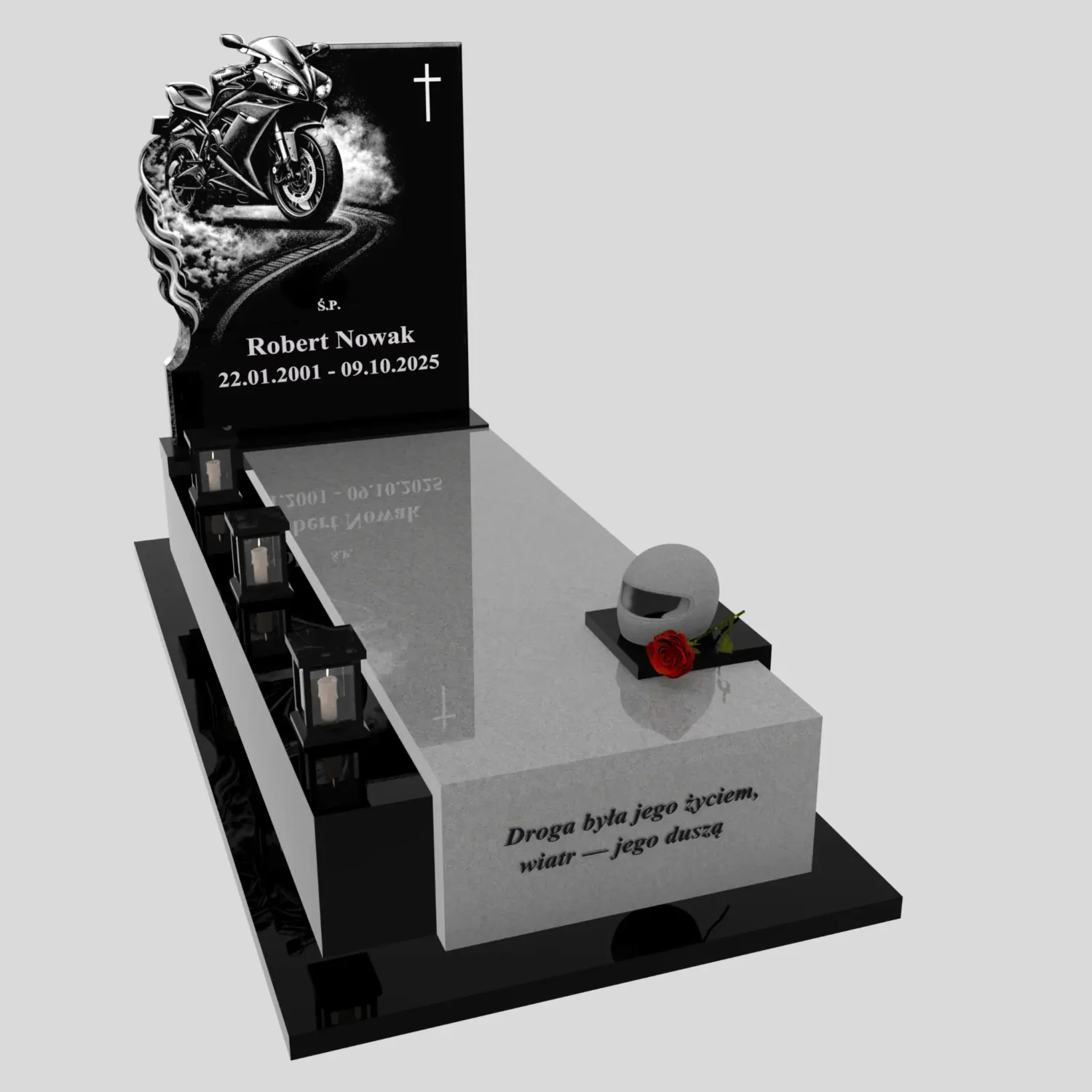 Einzelgrabstein mit Motorradgravur und Helmrelief K 131 Foto 78
