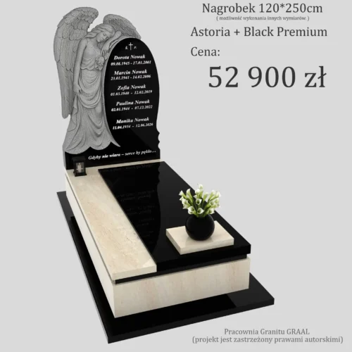 Nagrobki Warszawa | Nagrobki pojedyncze z rzeźbą anioła z granitu astoria