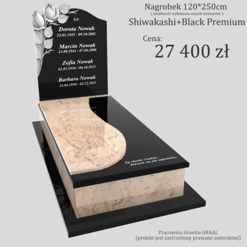 Nagrobki Warszawa | Nagrobki pojedyncze z rzeźbą róż z granitu shiwakashi